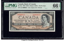 Serial Number 21 Canada Bank of Canada $100 1954 BC-35a "Devil's Face" PMG Gem Uncirculated 66 EPQ. A simply terrific banknote, this is the highest de...