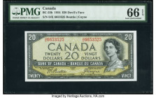 Canada Bank of Canada $20 1954 BC-33b "Devil's Face" PMG Gem Uncirculated 66 EPQ. A desirable high grade example of the Devil's Face variety from the ...