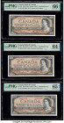 Canada Bank of Canada $100 1954 BC-43c Three Consecutive Examples PMG Gem Uncirculated 66 EPQ; Choice Uncirculated 64 EPQ; Gem Uncirculated 65 EPQ. A ...