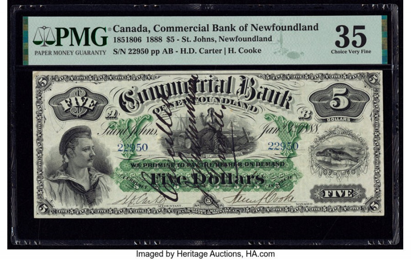 Canada St. Johns, NF- Commercial Bank of Newfoundland $5 3.1.1888 Ch.# 185-18-06...