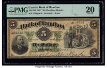 Canada Hamilton, ON- Bank of Hamilton $5 1.3.1887 Ch.# 345-12-02 PMG Very Fine 20. Sometimes, a banknote of such rarity presents itself that it can re...