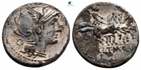 Appius Claudius Pulcher, T. Manlius Mancius, and Q. Urbinius 111-110 BC. Rome. Fourreè Denarius