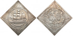KLIPA 5 złotych 1936 Żaglowiec - PIĘKNA Ostatnia klipa okresu II RP. Efektowna, pamiątkowa moneta z wizerunkiem Żaglowca, w formie kwadratu, wybita dl...