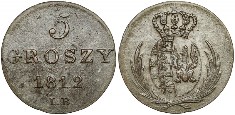 Księstwo Warszawskie, 5 groszy 1812 I.B. - mała data Moneta polakierowana.&nbsp;...