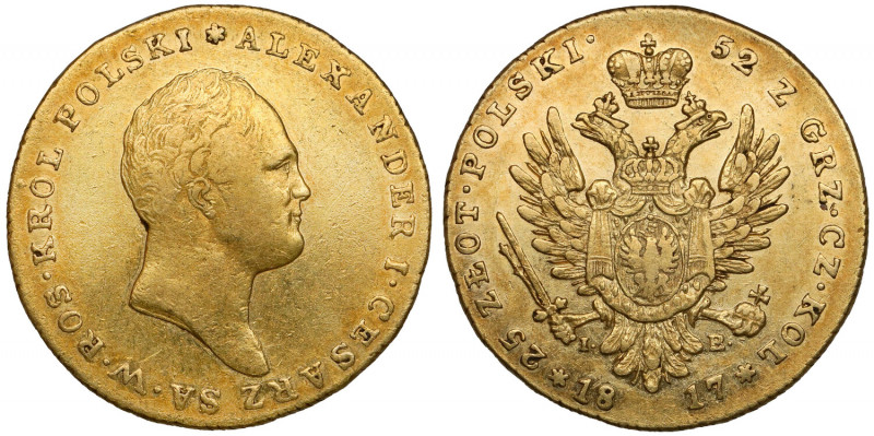 25 złotych polskich 1817 IB - pierwsze Pierwszy rocznik złotych 25-złotówek Król...