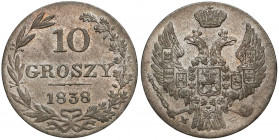 10 groszy 1838 MW Bilonowe dziesięciogroszówki z czasów zaboru rosyjskiego, to monety bilonowe, słabej próby srebra, które dziś trudno spotkać w piękn...
