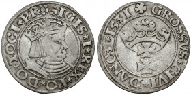 Zygmunt I Stary, Grosz Gdańsk 1531 Odmiana z PR w legendzie awersu. Reference: Kopicki 7294, Kurpiewski 442 (R)
Grade: VF/VF+ 