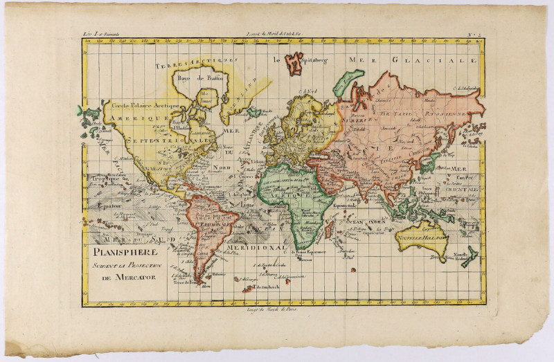 Mapa Świata - połowa XVIII wieku Wymiary mapy 42.3 x 27 cm. Stan mapy dobry, pod...