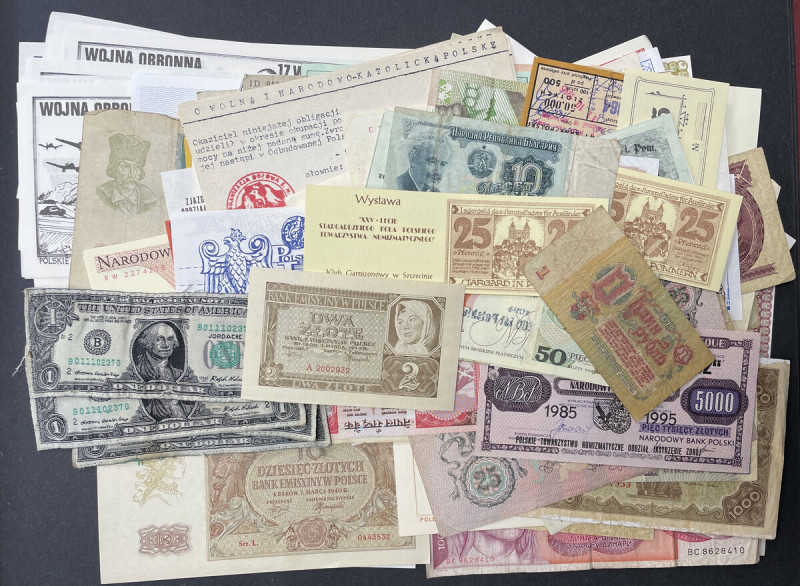 Zestaw banknotów, cegiełek, itp., w tym 2 złote 1940 UNC . (~179szt) Najrzadszą ...