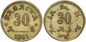 Dąbrowa, Żeton o nominale 30 kopiejek 1861 Powiat radomszański. Mosiądz, średnica 22,6 mm, waga 2,87 g.&nbsp; 
Grade: XF+ 
