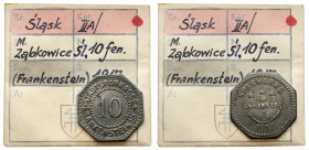 Frankenstein (Ząbkowice śląskie), 10 fenigów 1917 - ex. Kałkowski Lekka korozja. Żelazo, wymiary 20,8 x 20,7 mm, waga 2,68 g.&nbsp; Egzemplarz z kolek...