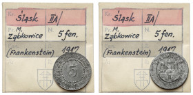 Frankenstein (Ząbkowice śląskie), 5 fenigów 1917 - ex. Kałkowski Lekkie przetarcie na stronie z nominałem. Żelazo, średnica 19,1 mm, waga 1,96 g.&nbsp...