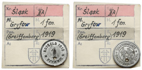 Greiffenberg (Gryfów), 1 fenig 1919 - ex. Kałkowski Piękna, bliska menniczej, ale przebita u dołu (związane z obiegiem ?). Żelazo, średnica 18,8 mm, w...