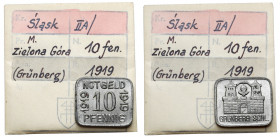 Grünberg (Zielona Góra), 10 fenigów 1919 - ex. Kałkowski Pozostałości lakieru w zakamarkach. Punktowa korozja na herbie. Żelazo, średnica 17,1 x 20,0 ...
