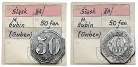 Guben (Gubin), 50 fenigów 1918 - ex. Kałkowski Żelazo, wymiary 24.2 x 24.1 mm, waga 3.55 g. 

Grade: VF+ 