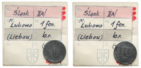 Liebau (Lubawa), 1 fenig bez daty - ex. Kałkowski Cynk, średnica 16.0 mm, waga 1.40 g. Egzemplarz z kolekcji Tadeusza Kałkowskiego, w komplecie z jego...