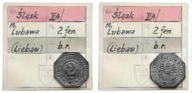Liebau (Lubawa), 2 fenigi bez daty - ex. Kałkowski Znakomicie zachowany egzemplarz. Cynk, wymiary 17.7 x 17.7 mm, waga 1.97 g. Egzemplarz z kolekcji T...