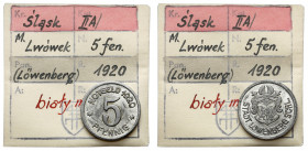 Löwenberg (Lwówek), 5 fenigów 1920 - ex. Kałkowski Piękny, praktycznie menniczy stan. W zakamarkach pozostałości lakieru. Żelazo, średnica 19,0 mm, wa...