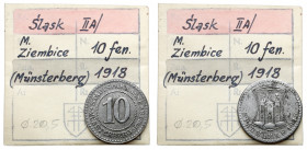 Münsterberg (Ziębice), 10 fenigów 1918 - ex. Kałkowski Delikatnie przetarta powierzchnia. Dobra prezencja. Żelazo, średnica 20,4 mm, waga 2,55 g.&nbsp...