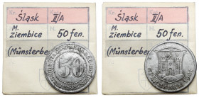 Münsterberg (Ziębice), 50 fenigów 1921 - ex. Kałkowski Miejscowa rdza na powierzchni i lekko przetarta. Żelazo, średnica 25,3 mm, waga 3,85 g.&nbsp; E...