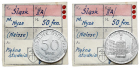 Neisse (Nysa), 50 fenigów 1921 - Studnia - ex. Kałkowski Egzemplarz z kolekcji Tadeusza Kałkowskiego, w komplecie z jego kopertką. 
 Aluminium, średn...