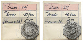 Neumarkt (Środa), 10 fenigów 1917 - ex. Kałkowski Bardzo ładnie zachowana, polakierowana. Żelazo, wymiary 20,5 x 20,7 mm, waga 2,37 g.&nbsp; Egzemplar...