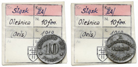 Oels (Oleśnica), 10 fenigów 1918 - ex. Kałkowski Pozostałości lakieru w zakamarkach. Na powierzchni drobne ślady po korozji. Żelazo, średnica 21,8 mm,...