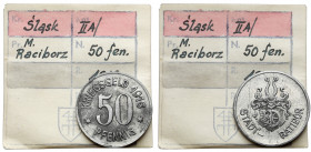 Ratibor (Racibórz), 50 fenigów 1918 - ex. Kałkowski Zarysowany na stronie herbowej. Żelazo, średnica 23,7 mm, waga 5,03 g. Egzemplarz z kolekcji Tadeu...
