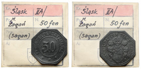 Sagan (Żagań), 50 fenigów bez daty - ex. Kałkowski Ładna, polakierowana. Cynk, wymiary 24,3 x 24,5 mm, waga 2,68 g.&nbsp; 
Grade: XF 