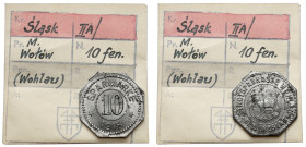 Wohlau (Wołów), 10 fenigów 1918 - ex. Kałkowski Mimo lekkiej korozji pięknie zachowana, z lustrem. Żelazo, wymiary 20,8 x 20,7 mm, waga 2,64 g.&nbsp; ...