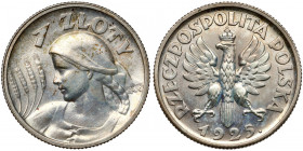 Kobieta i kłosy 1 złoty 1925 Lekko przetarta, nabłyszczona.&nbsp; Reference: Chałupski 2.16.1.a (R), Parchimowicz 107.b
Grade: XF- 