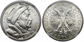 Sobieski 10 złotych 1933 - PIĘKNY Jedna z dwóch monet okresu RP odwołująca się do naszych historycznych władców. Moneta z wyobrażeniem Sobieskiego, wy...