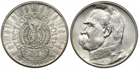 Strzelecki, Piłsudski 5 złotych 1934 Moneta w stanie bliskim menniczego. W pełni menniczą strona z orłem, lekkie przetarcie widoczne jedynie na relief...