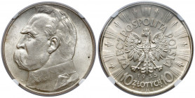 Piłsudski 10 złotych 1935 Reference: Chałupski 2.32.2.a, Parchimowicz 124.b
Grade: NGC MS61 