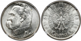Piłsudski 10 złotych 1936 Reference: Chałupski 2.32.3.a, Parchimowicz 124.c
Grade: NGC MS62 