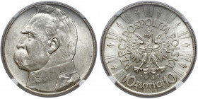 Piłsudski 10 złotych 1937 Rzadszy rocznik w menniczym stanie. 

Reference: Chałupski 2.32.4.a, Parchimowicz 124.d
Grade: NGC MS62 