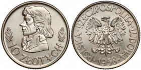 Próba MIEDZIONIKIEL 10 złotych 1958 Kościuszko (1 z 10 szt) Próba technologiczna wykonana we właściwym, dla obiegowej emisji monet z Kościuszką, metal...