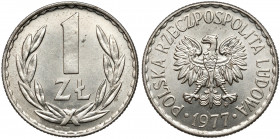 MIEDZIONIKIEL 1 złoty 1977 - na krążku Prusa - b.rzadkie Bardzo rzadka pozycja. Aluminiowa złotówka z 1977 roku wybita w miedzioniklu. Wykonana na krą...
