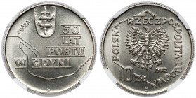 Próba NIKIEL 10 złotych 1972 Port w Gdyni - tło bez desenia Wczesna emisja w wyjątkowej jak dla tego typu nocie gradingowej.&nbsp; Reference: Parchimo...