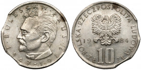 Destrukt 10 złotych 1984 Prus - 2x końcówka blachy Rzadko spotykany destrukt menniczy - moneta wybita na krążku z narożnika blachy - podwójna końcówka...