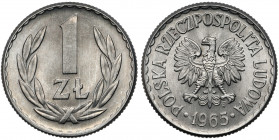 1 złoty 1965 Piękna, menniczna, jedynie z drobnymi 'bag marks' na stronie nominałowej.&nbsp; Reference: Parchimowicz 213.b
Grade: UNC/AU 