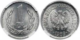 1 złoty 1969 - piękna Znakomity, menniczy egzemplarz.&nbsp; Reference: Parchimowicz 213.f
Grade: NGC MS66 