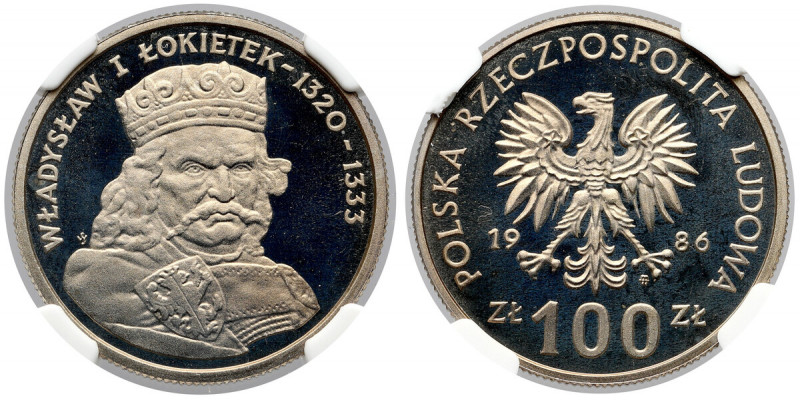 100 złotych 1986 Władysław I Łokietek - LUSTRZANKA Moneta wybita stemplem lustrz...
