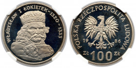 100 złotych 1986 Władysław I Łokietek - LUSTRZANKA Moneta wybita stemplem lustrzanym. 

Reference: Parchimowicz 300
Grade: NGC PF67 UC 