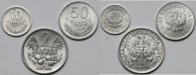 10 groszy 1962, 50 groszy 1957 i 2 złote 1971 - zestaw (3szt) 10 groszy 1962 st.1-/2+; zauważalne minimalne nieświeżości na reliefie, najrzadszy roczn...