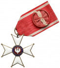 II RP, Order Odrodzenia Polski ( kl.IV) Uszko wtórnie dolutowane. Oryginalna wstążka.&nbsp; Wymiary krzyża: 52,0 x 50,9 mm.&nbsp; 
