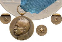 Medal X-lecia Odzyskanej Niepodległości - sygnatury A-B - b.rzadki Bardzo rzadka odmiana.&nbsp;
 Typowo na medalu tym widzimy sygnatury T-B od projek...