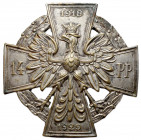 Odznaka, 14 Pułk Piechoty - wersja oficerska Odznaka jednoczęściowa, bita z kontrą w tombaku srebrzonym - wersja oficerska.&nbsp;&nbsp; Wymiary: 41,4 ...