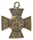 Miniaturka Krzyża Obrony Lwowa 1918 Brak oryginalnego słupka, dolutowane uszko, poza tym stan dobry.&nbsp;
 Wymiary: 26,0 x 21,2 mm. Brak nakrętki. R...