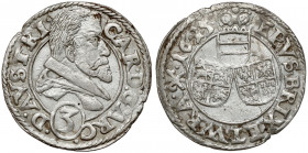 Śląsk, Karol Austriacki, 3 krajcary 1615, Nysa Rzadsza moneta.
Reference: Ejzenhart-Miller 365 (R)
Grade: XF 